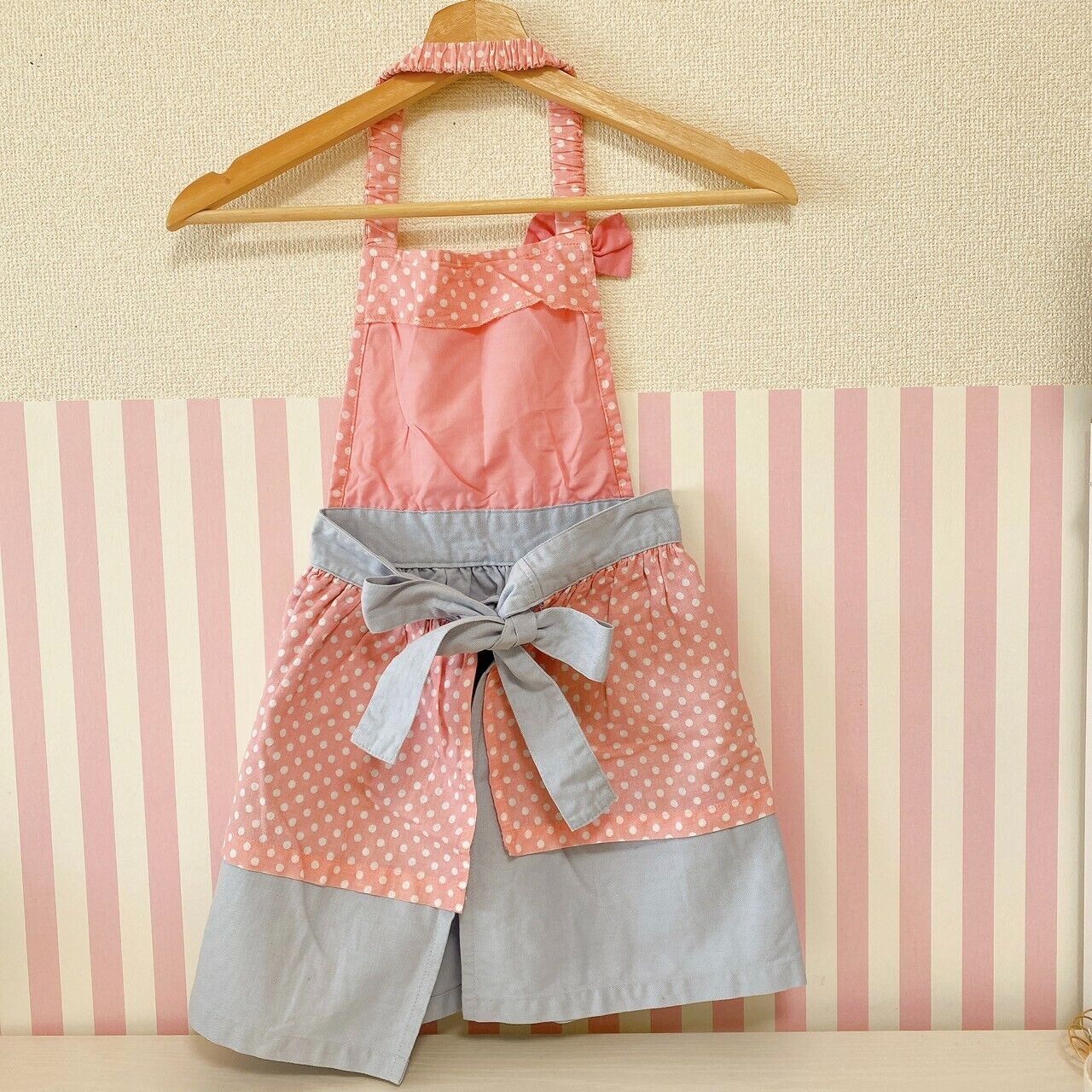 Mother Garden Apron Strawberry Pink Blue 130cm Frill Ribbon Flower Pocket Kawaii