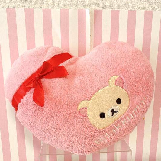 San-x Korilakkuma Cushion Heart Pink White Bear Red Ribbon Present Gift Fluffy