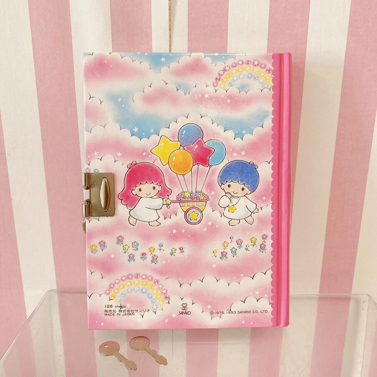 Sanrio Little Twin Stars Diary Memo Notebook Pink Blue Kiki & Lala Key Lock Rare