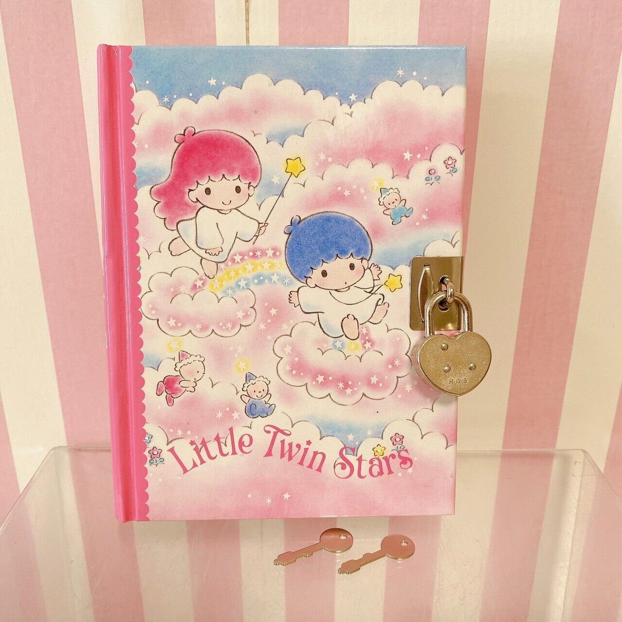 Sanrio Little Twin Stars Diary Memo Notebook Pink Blue Kiki & Lala Key Lock Rare