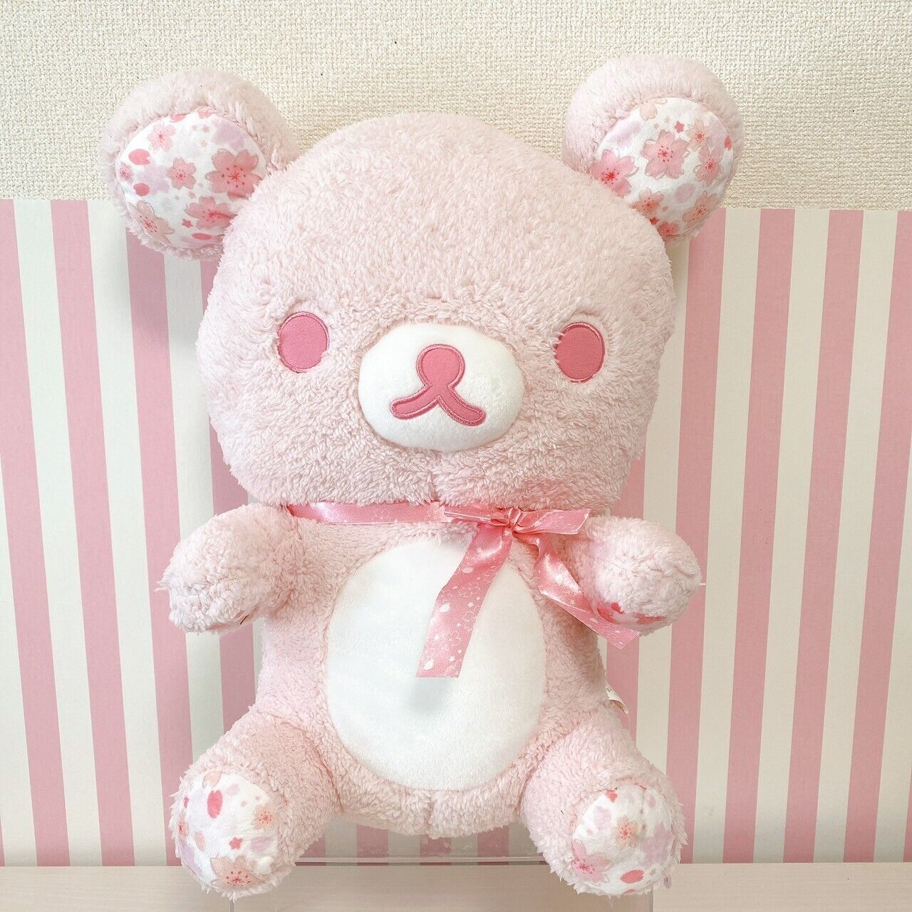 Rilakkuma Plush Soft Stuffed Toy Doll Sakura Cherry Blossom Bear Ribbon Pink XL