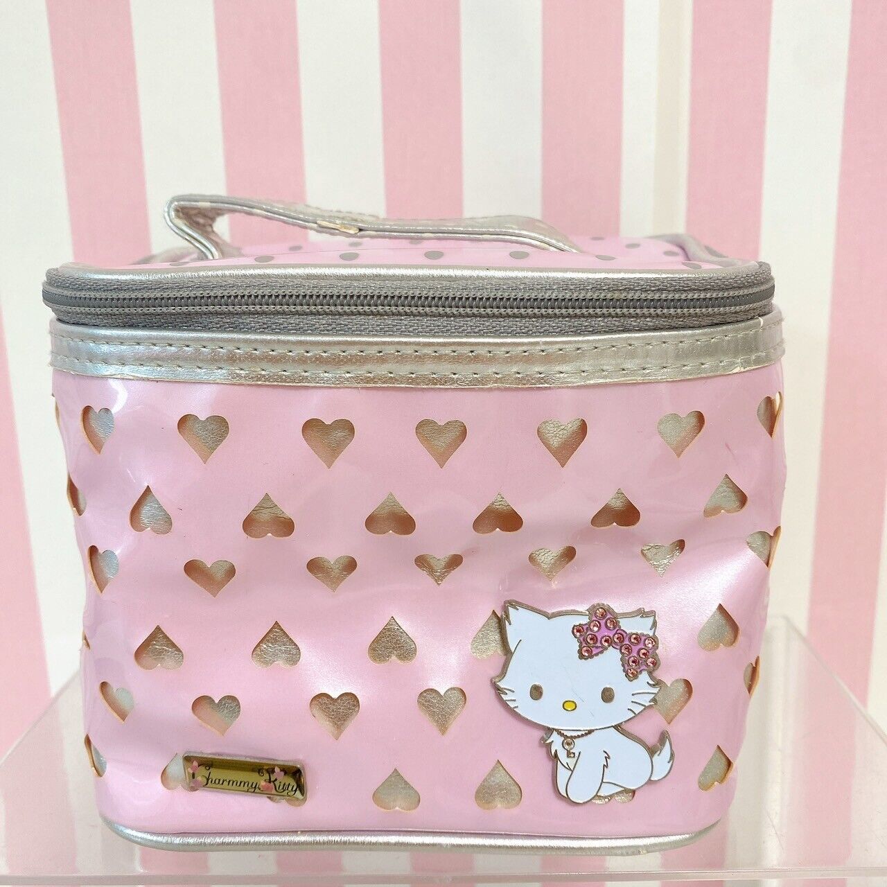 Sanrio Charmmy Charmy Kitty Vanity Pouch Pink Heart Ribbon Cat Kawaii Character