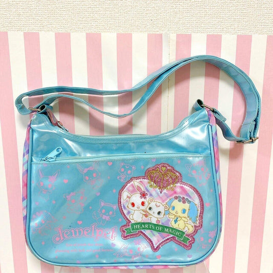 Sanrio Jewelpet Shoulder Bag Light Blue Rabbit Dog Plaid Animals Heart Kawaii