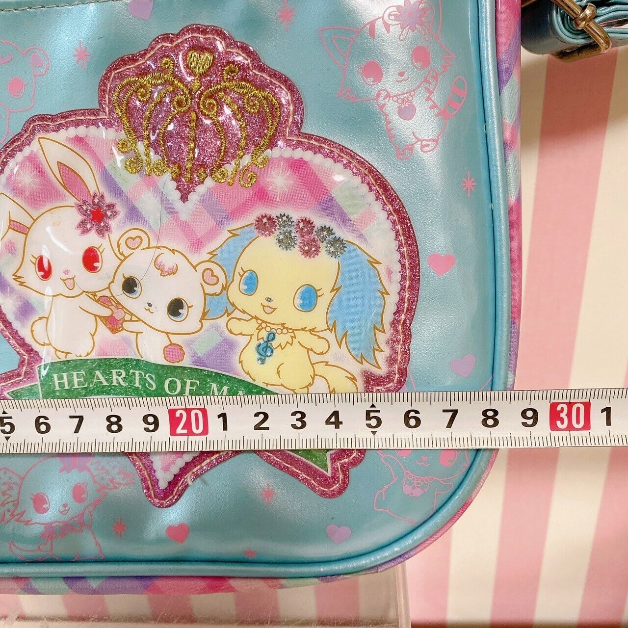 Sanrio Jewelpet Shoulder Bag Light Blue Rabbit Dog Plaid Animals Heart Kawaii