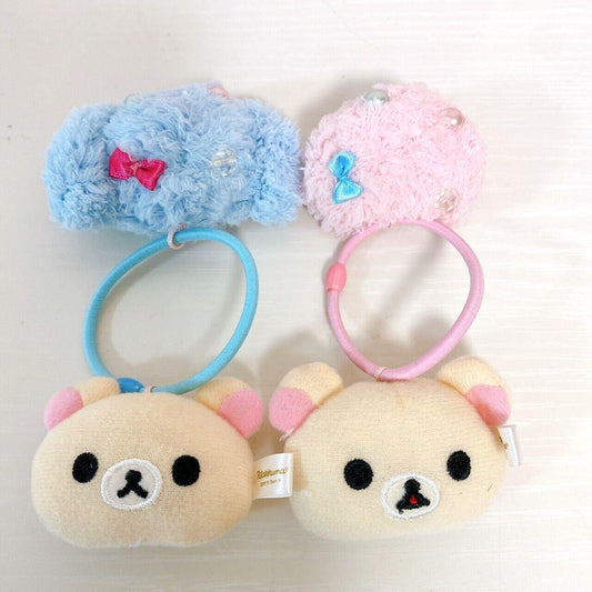 San-X Rilakkuma Korilakkuma Hair Tie Accessory White Bear Blue Pink Set 2 Fluffy