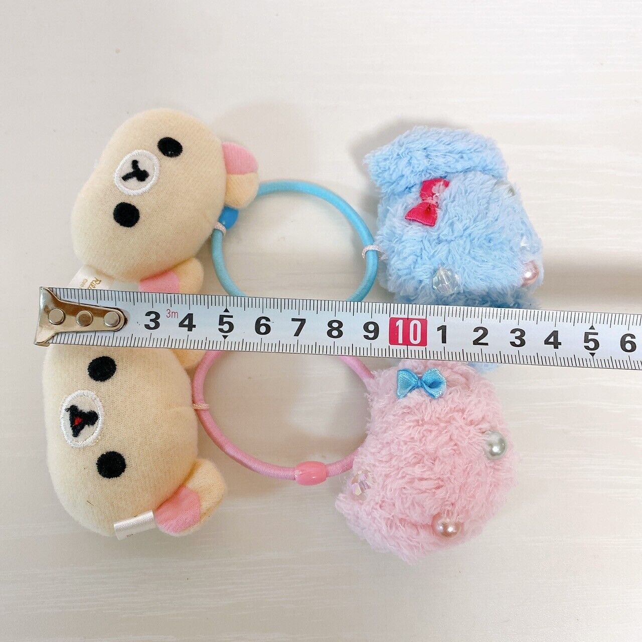 San-X Rilakkuma Korilakkuma Hair Tie Accessory White Bear Blue Pink Set 2 Fluffy