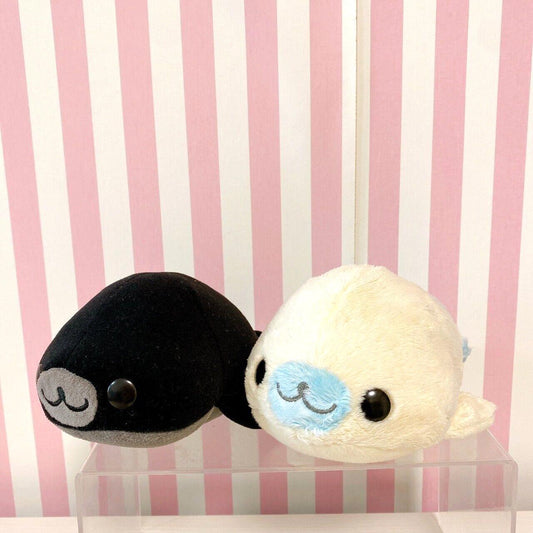 San-X Mamegoma Kurogoma Mizugoma Plush Set 2 Soft Stuffed Toy Doll White Black