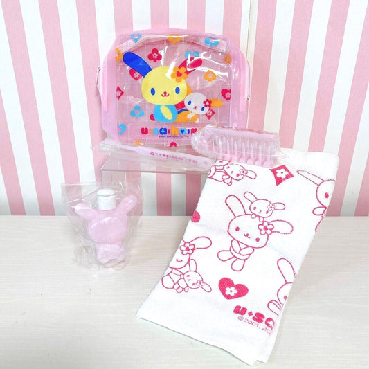 Sanrio Usahana Travel Pouch Set Towel Toothbrush Bottle Comb Rabbit Pink Heart