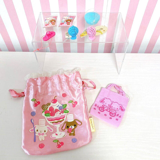 Sanrio Sugar Bunnies Drawstring Bag Goods Set Pink Shirousa Kurousa Parfait Rare