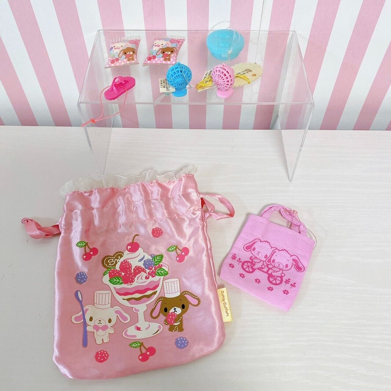 Sanrio Sugar Bunnies Drawstring Bag Goods Set Pink Shirousa Kurousa Parfait Rare