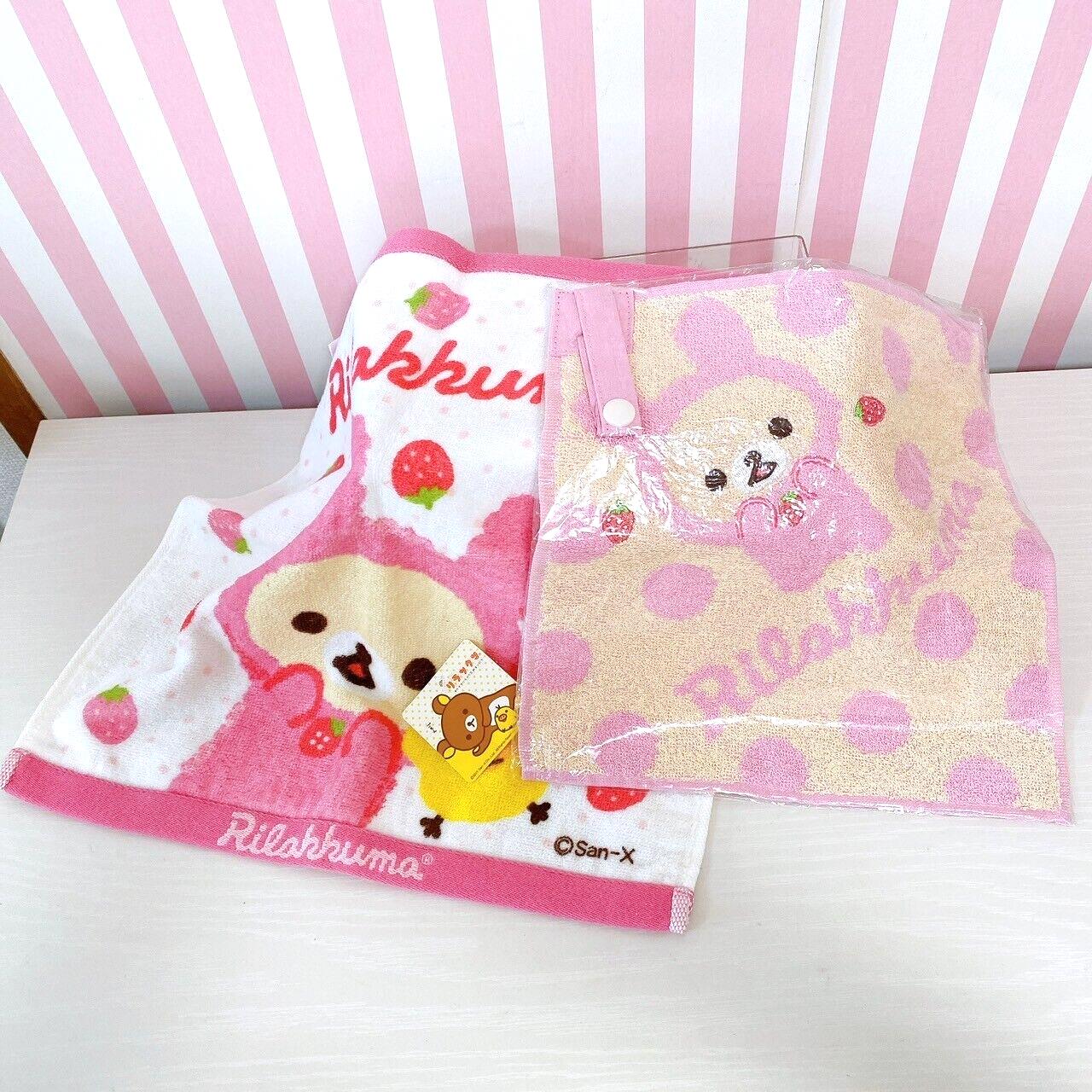 San-X Rilakkuma Korilakkuma Kiiroitori Hand Towel Set 2 Strawberry Pink Rabbit