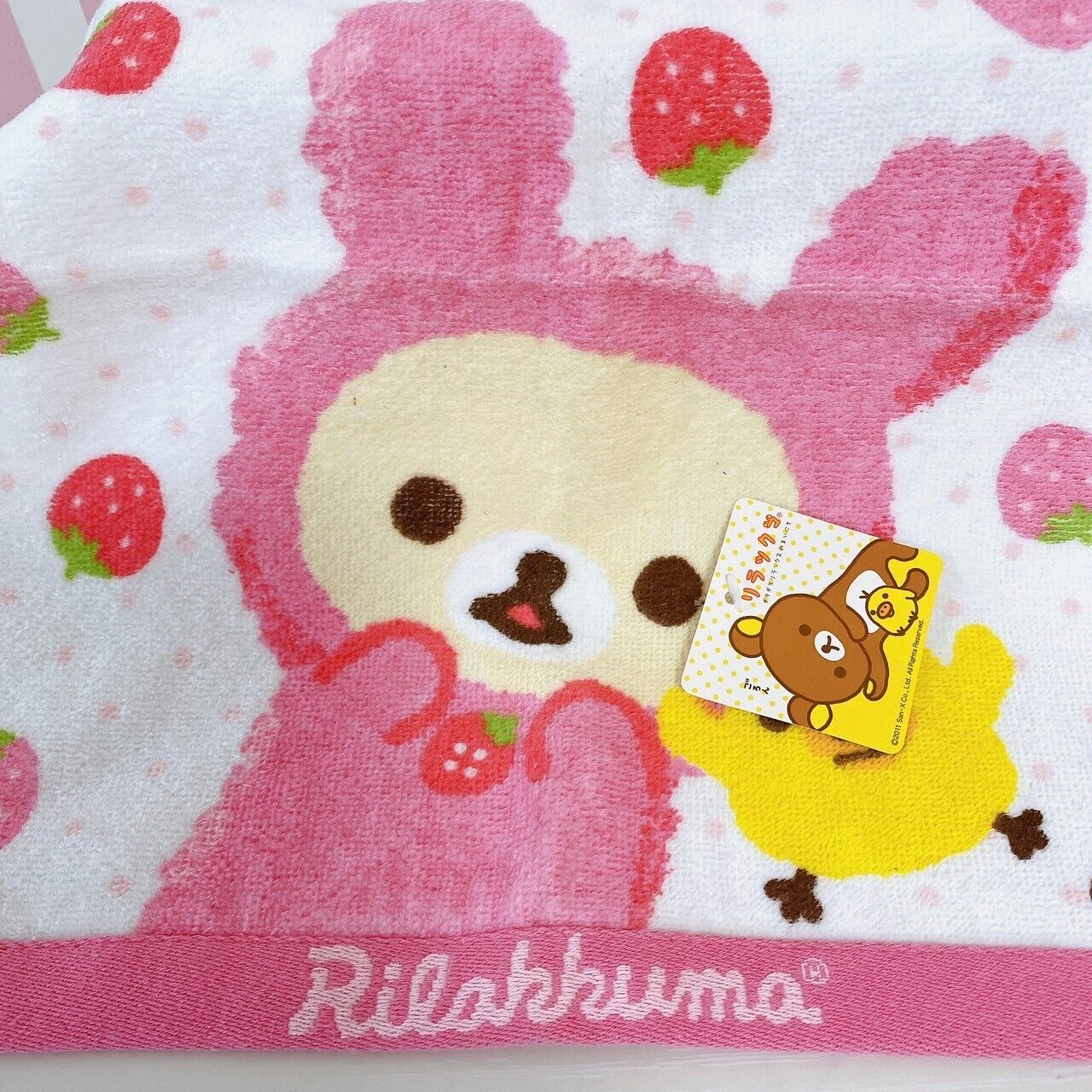 San-X Rilakkuma Korilakkuma Kiiroitori Hand Towel Set 2 Strawberry Pink Rabbit