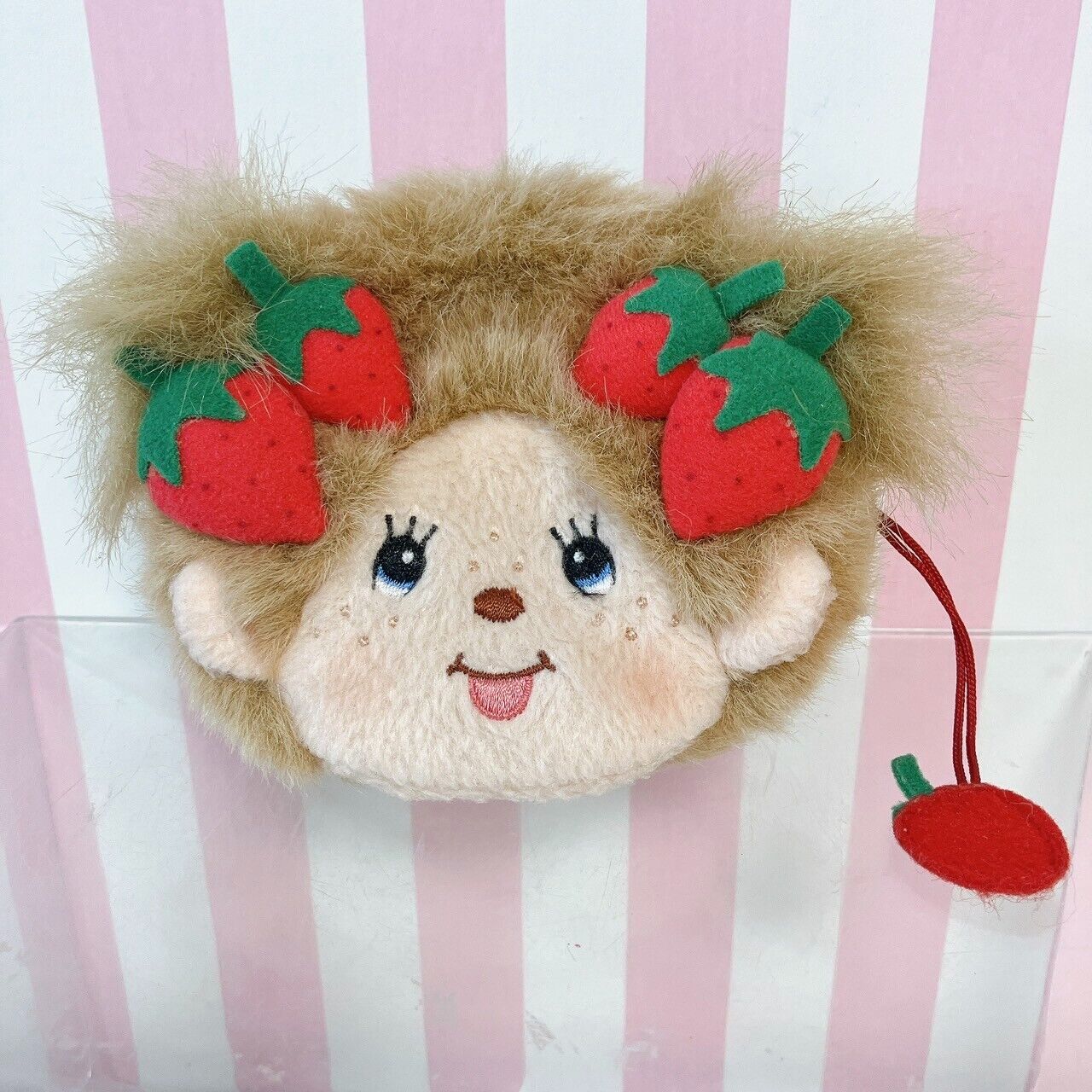 Monchhich Coin Case Purse Monkey Strawberry Fluffy Brown Kawaii Character Rare