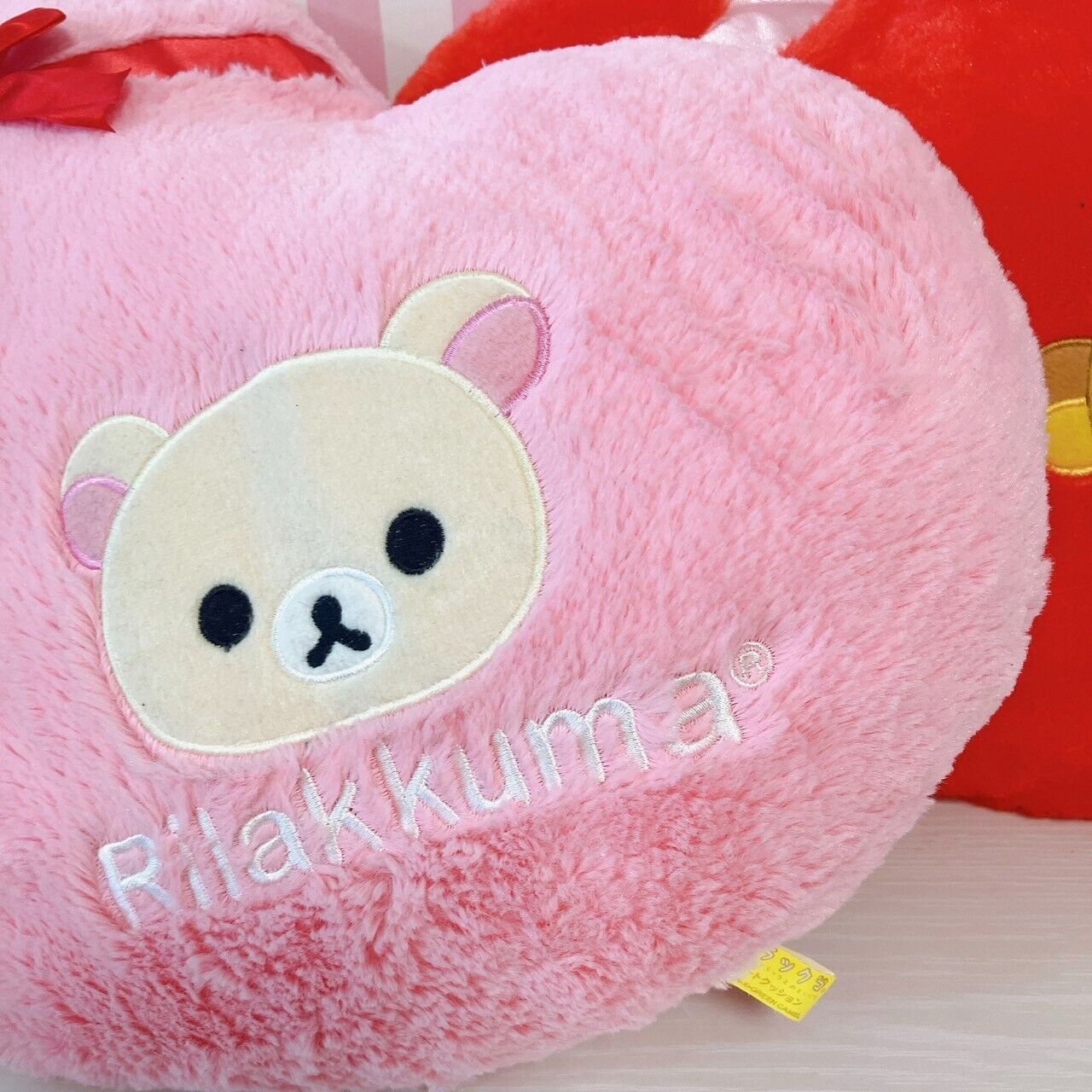 San-x Rilakkuma Korilakkuma Cushion Set 2 Heart Pink Red Bear Ribbon Present