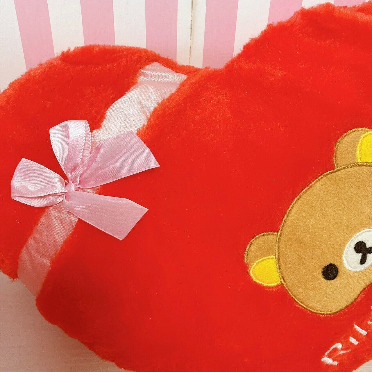 San-x Rilakkuma Korilakkuma Cushion Set 2 Heart Pink Red Bear Ribbon Present