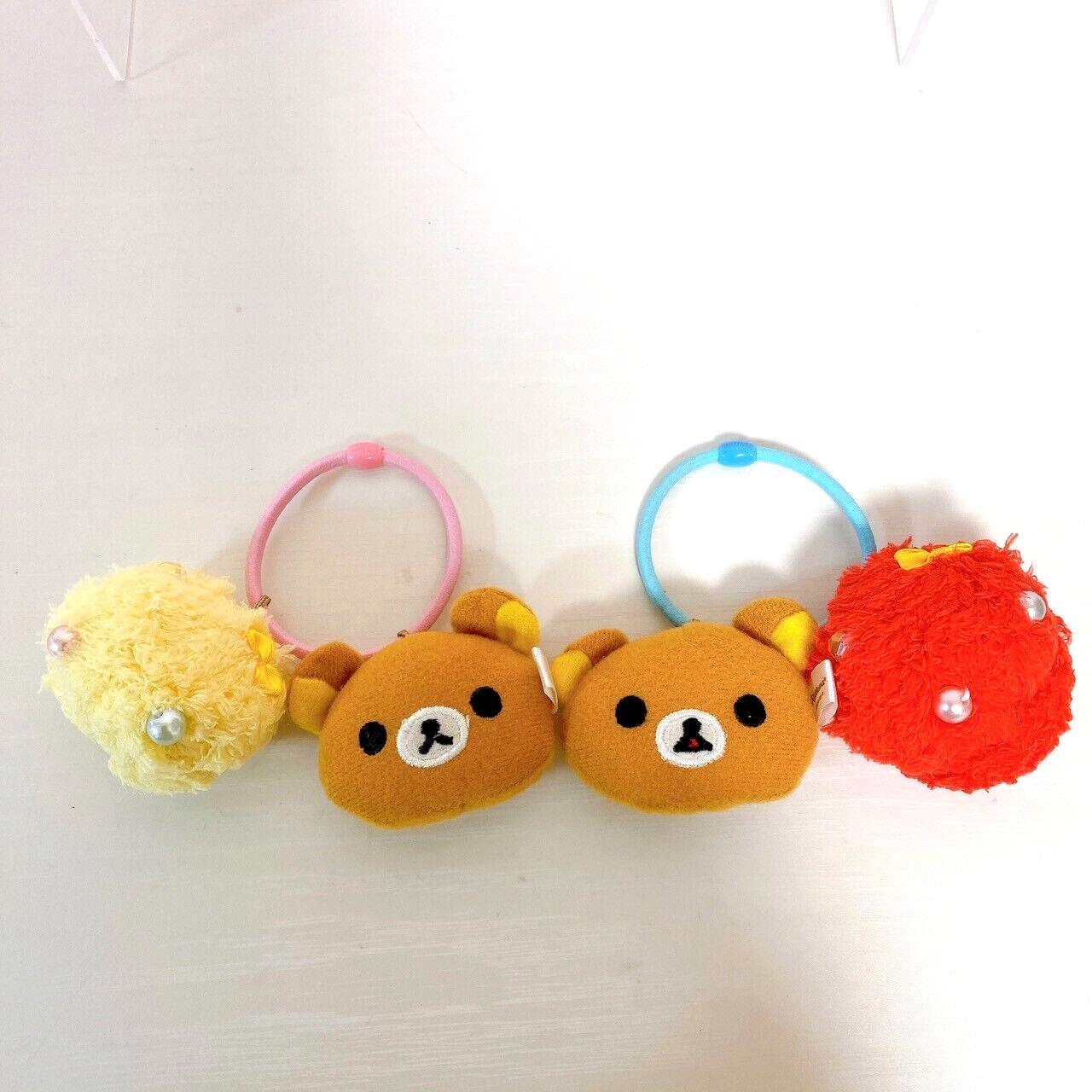 San-X Rilakkuma Hair Tie Accessory White Bear Blue Pink Set 2 Fluffy Kawaii Rare