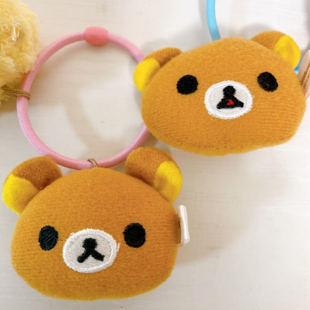 San-X Rilakkuma Hair Tie Accessory White Bear Blue Pink Set 2 Fluffy Kawaii Rare