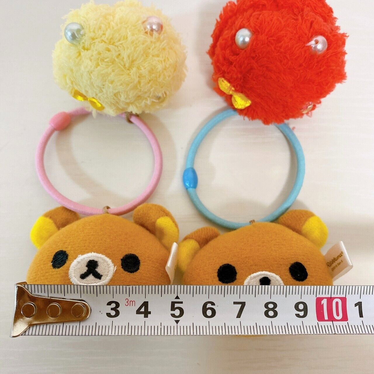 San-X Rilakkuma Hair Tie Accessory White Bear Blue Pink Set 2 Fluffy Kawaii Rare