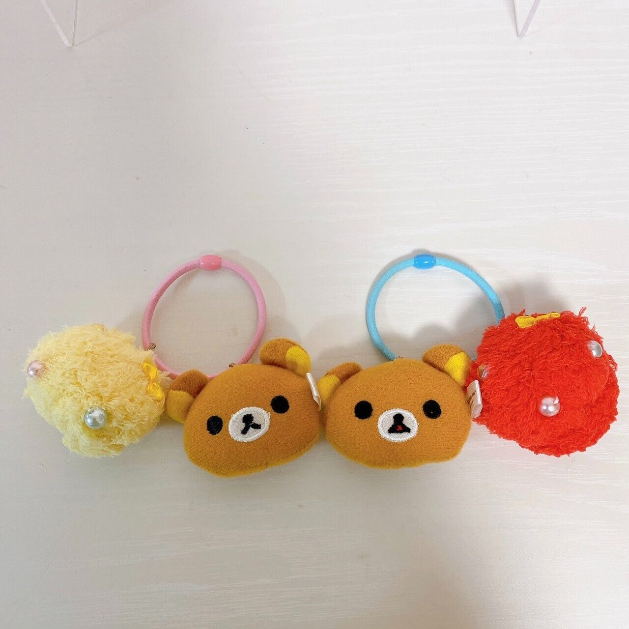 San-X Rilakkuma Hair Tie Accessory White Bear Blue Pink Set 2 Fluffy Kawaii Rare