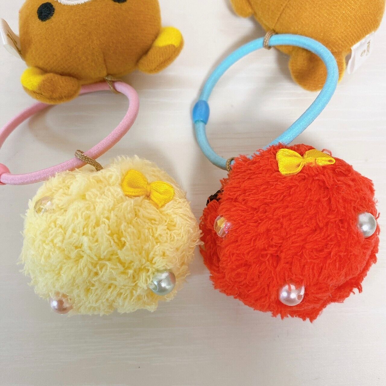 San-X Rilakkuma Hair Tie Accessory White Bear Blue Pink Set 2 Fluffy Kawaii Rare