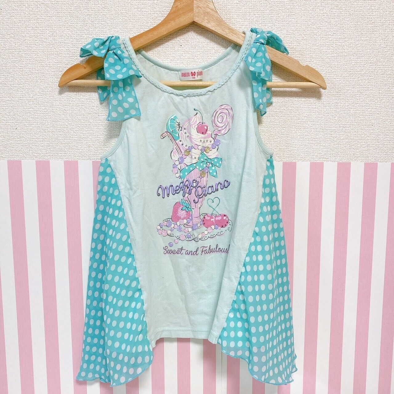 Mezzo Piano Kids Tank Top Tops 140cm No Sleeve Blue Dot Parfait Sweets Ribbon