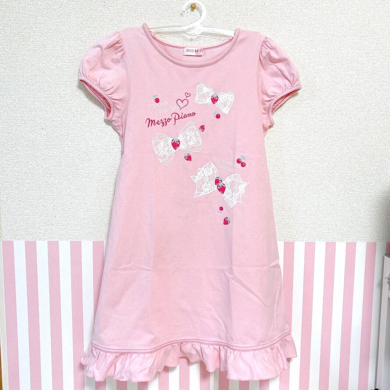 Mezzo Piano One Piece Dress 140cm Strawberry Frill Ribbon Short Sleeve Kawaii