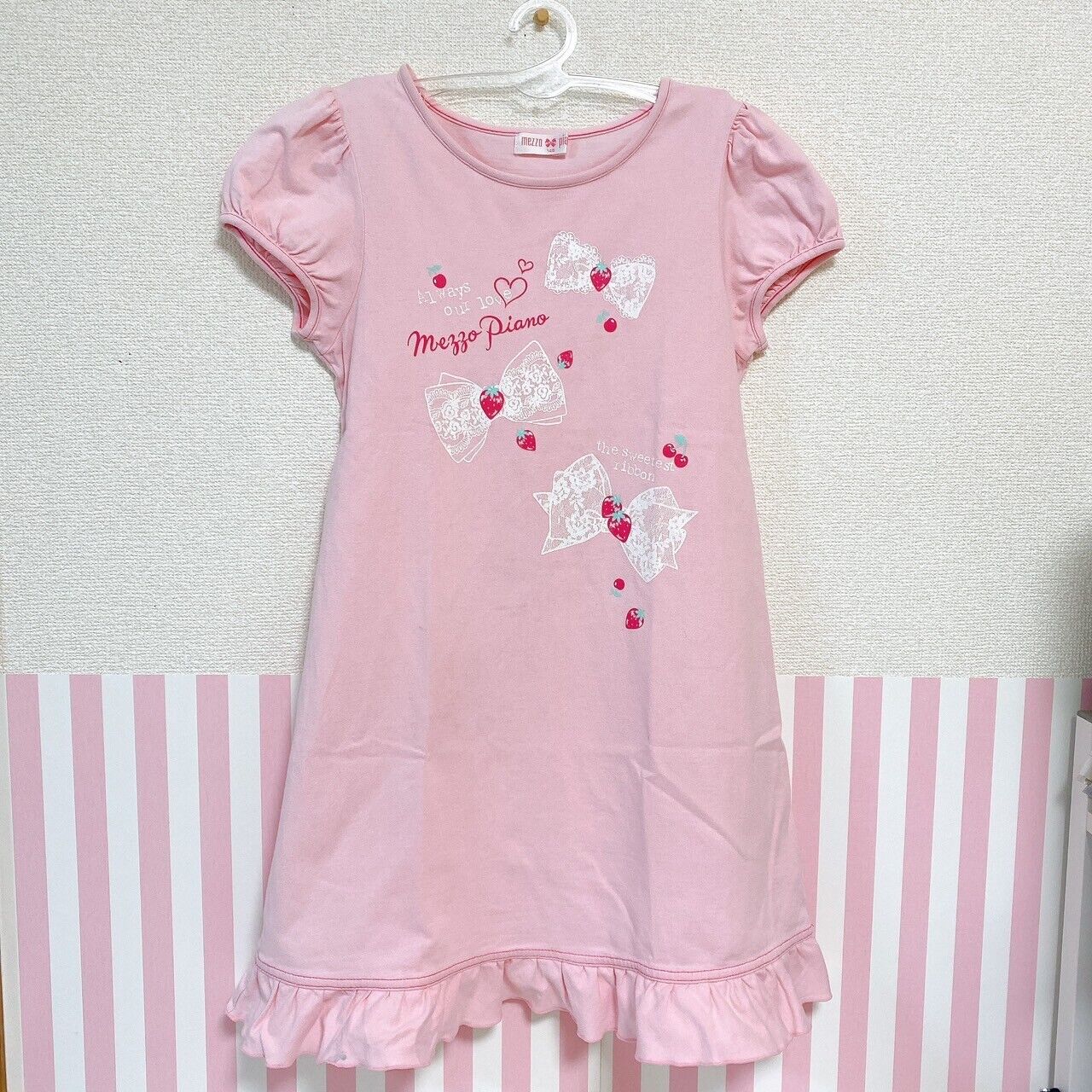 Mezzo Piano One Piece Dress 140cm Strawberry Frill Ribbon Short Sleeve Kawaii