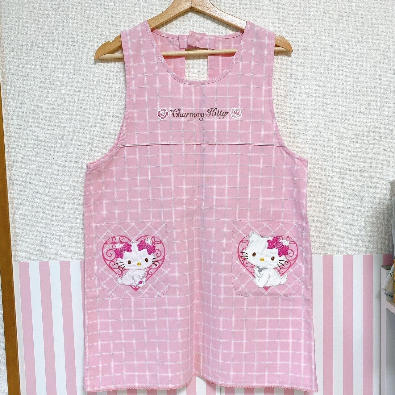 Sanrio Charmmy Charmy Kitty Apron Pink Plaid Heart Rose Flower Character Kawaii