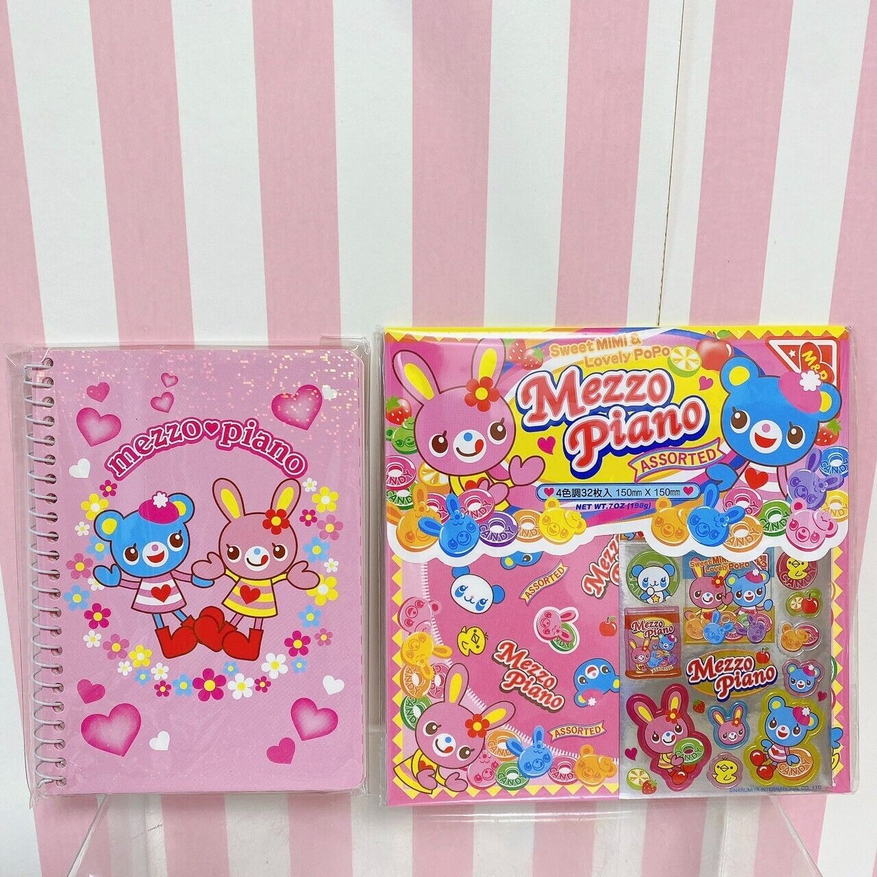 Mezzo Piano Stationery Set Mimi Popo Bear Rabbit Pink Blue Memo Pencil