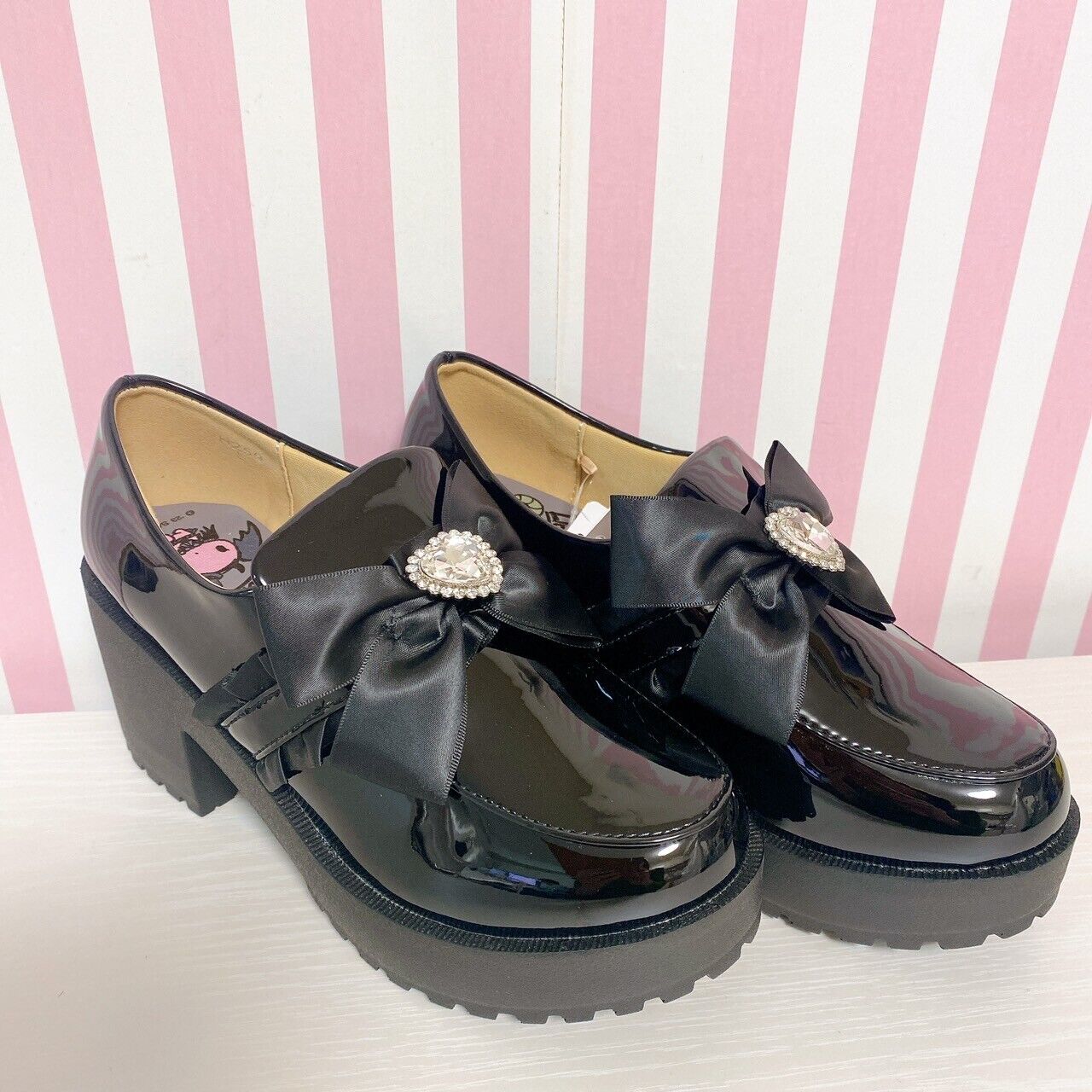 Sanrio Lloromannic Avail Collaboration Black Mannish Shoes Devil Ribbon Heart L