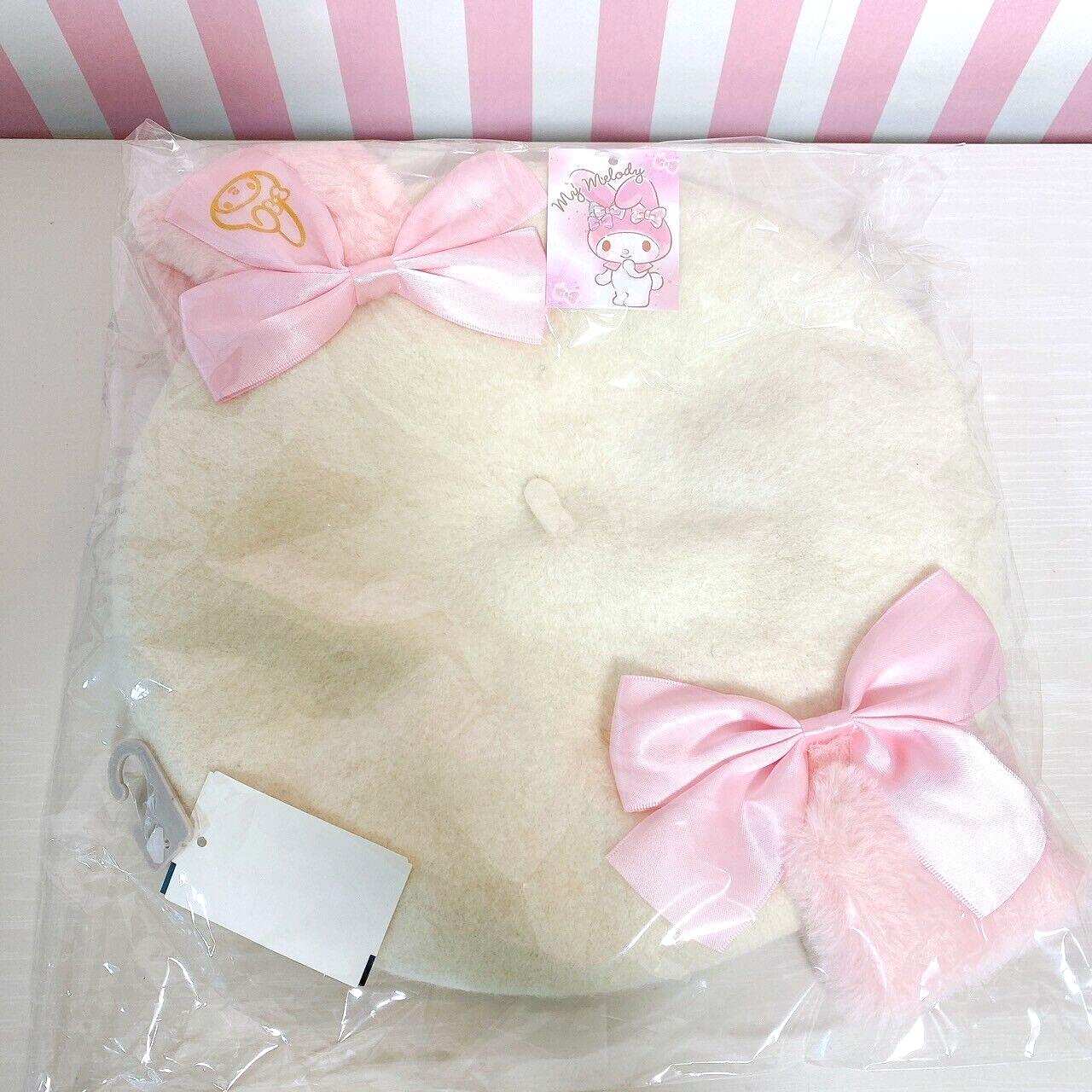 Sanrio My Melody Avail Collaboration Beret Hat Pink White Ears Ribbon Fluffy