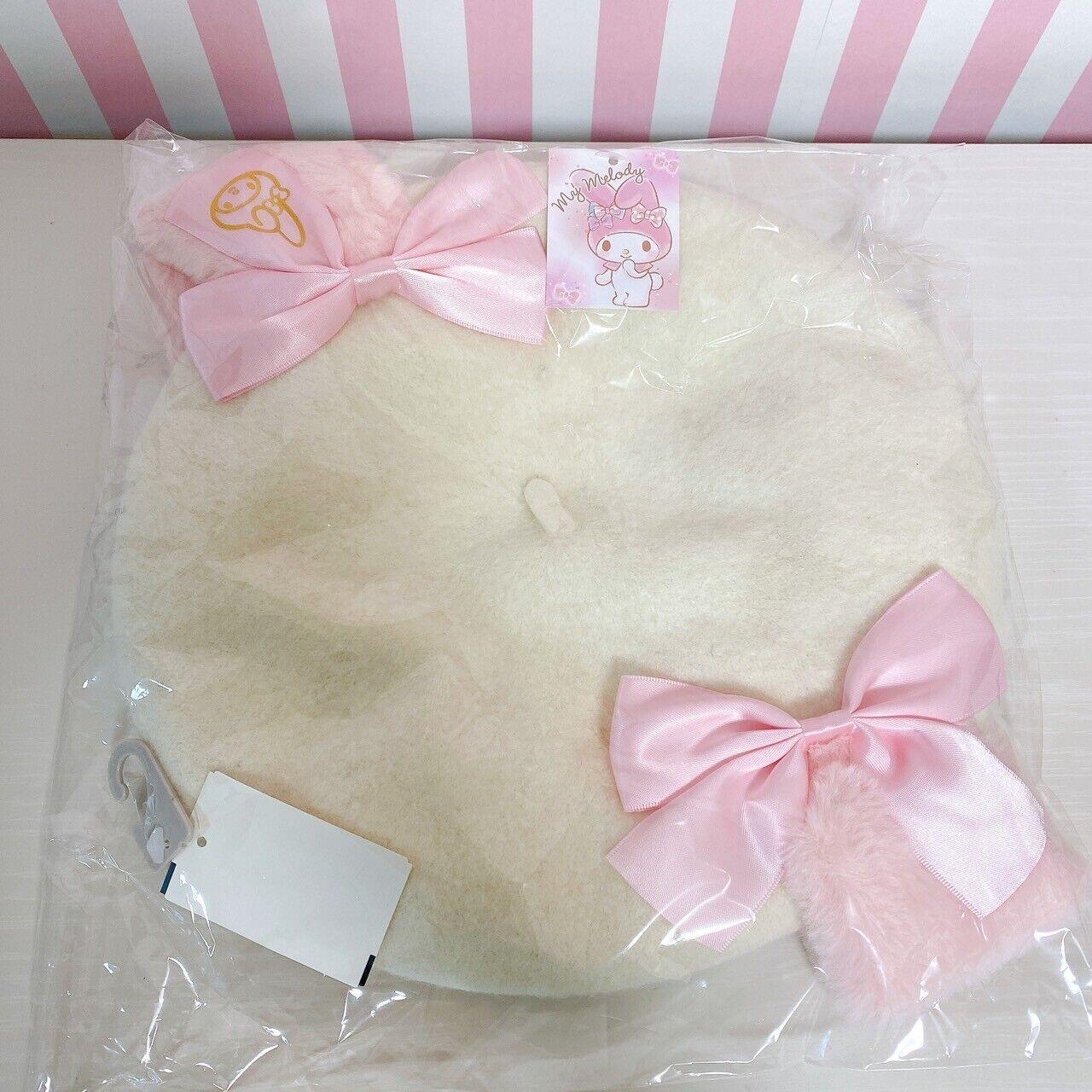 Sanrio My Melody Avail Collaboration Beret Hat Pink White Ears Ribbon Fluffy