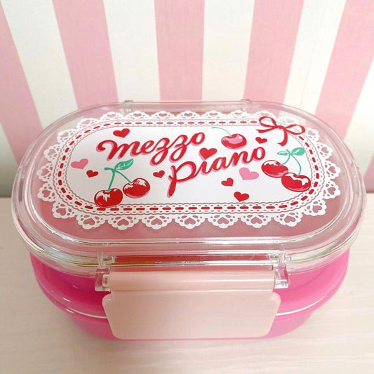 Mezzo Piano Lunch Box Two-Tier Bento Pink Cherry Ribbon Heart Obento Kawaii Rare