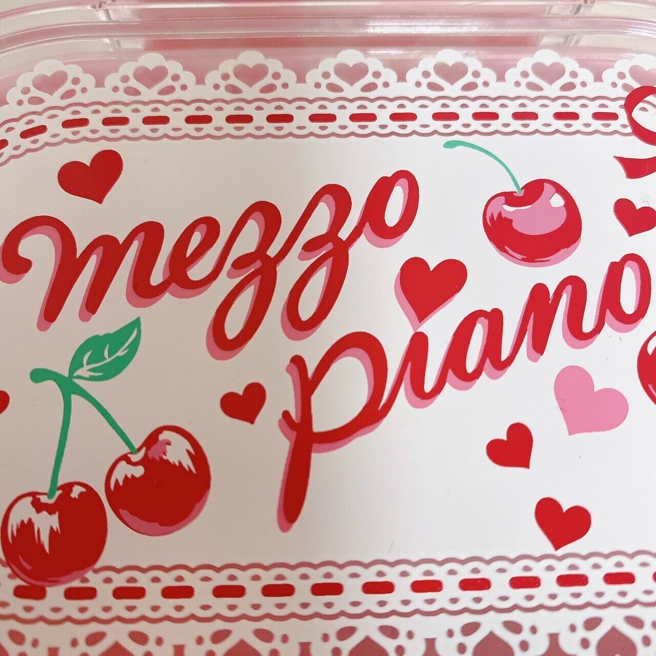 Mezzo Piano Lunch Box Two-Tier Bento Pink Cherry Ribbon Heart Obento Kawaii Rare