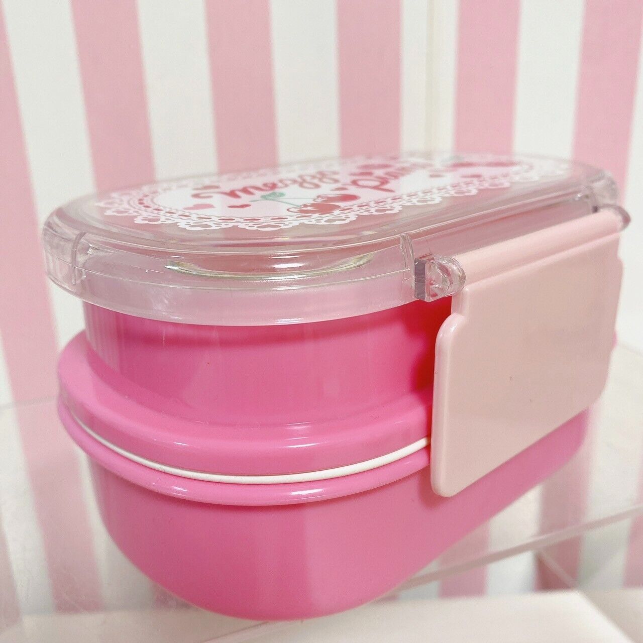 Mezzo Piano Lunch Box Two-Tier Bento Pink Cherry Ribbon Heart Obento Kawaii Rare