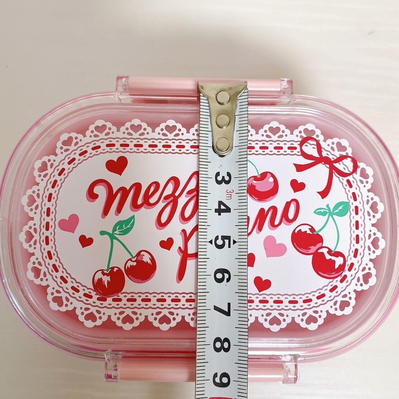 Mezzo Piano Lunch Box Two-Tier Bento Pink Cherry Ribbon Heart Obento Kawaii Rare