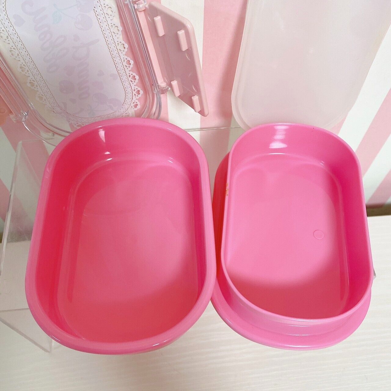 Mezzo Piano Lunch Box Two-Tier Bento Pink Cherry Ribbon Heart Obento Kawaii Rare