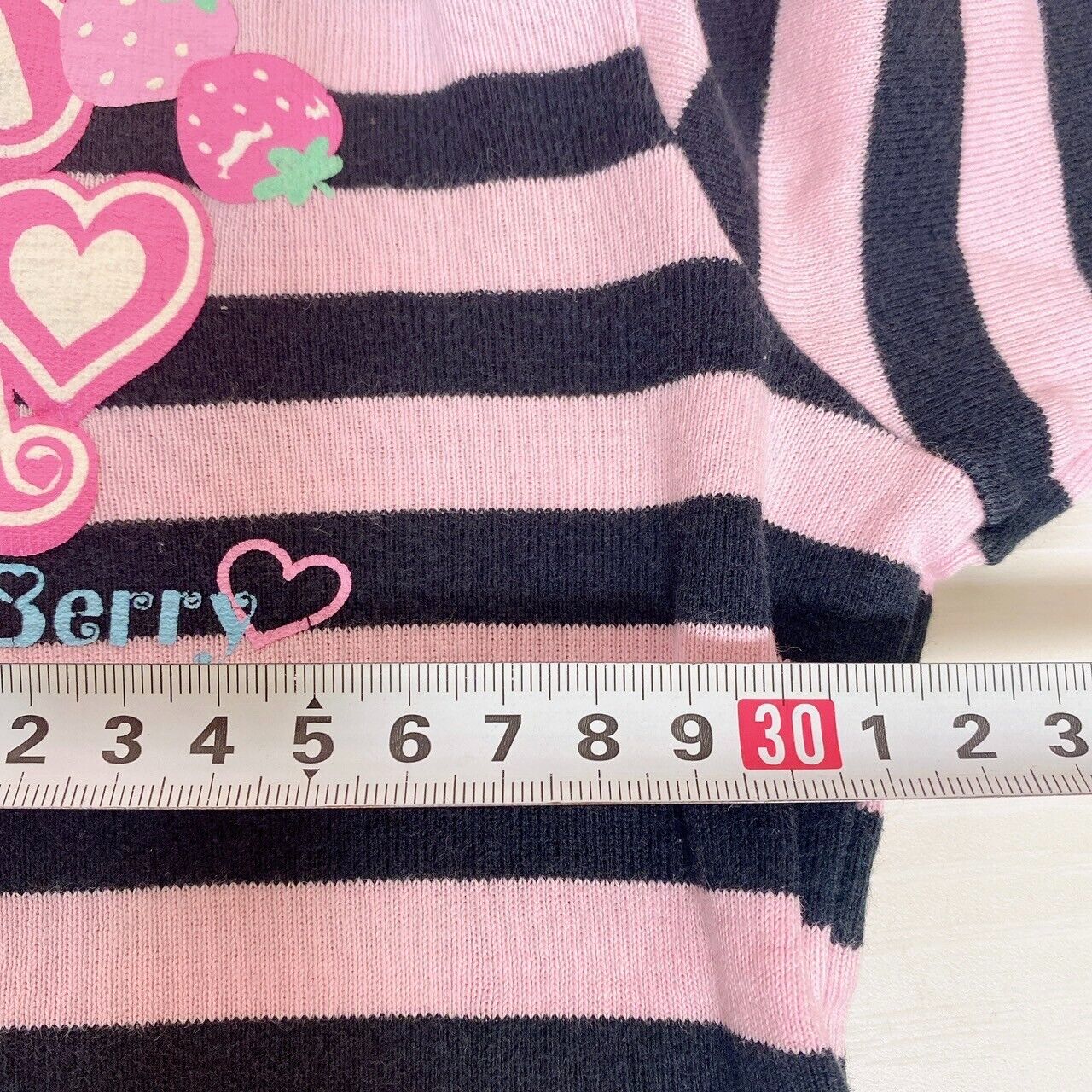 Mezzo Piano Long Sleeve T-Shirt Tops 120cm Pink Black Stripe Strawberry Ribbon