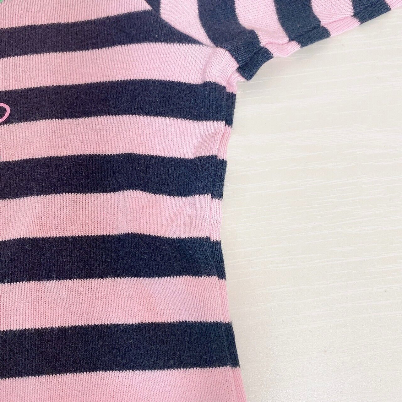 Mezzo Piano Long Sleeve T-Shirt Tops 120cm Pink Black Stripe Strawberry Ribbon