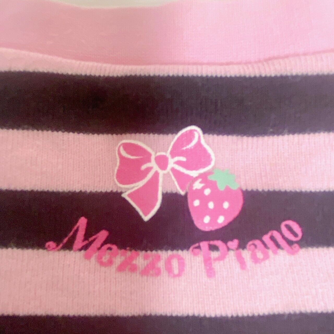 Mezzo Piano Long Sleeve T-Shirt Tops 120cm Pink Black Stripe Strawberry Ribbon