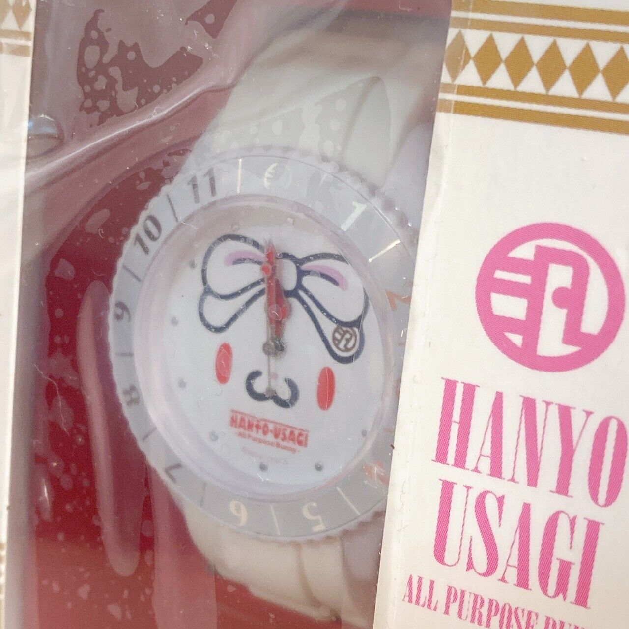 Taito Hanyou Usagi All Purpose Rabbit Watch White Rubber Gloomy Face Ribbon Rare