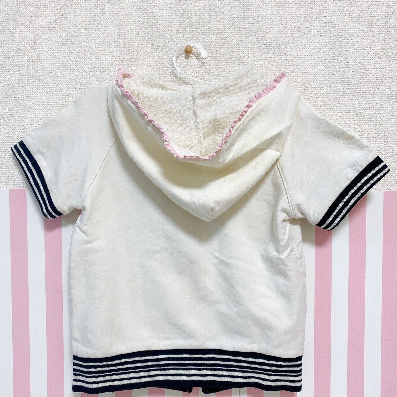 Kids Hoodie 120cm Short Sleeve Hood White Bruyant Bear Stripe Tops Clothing Rare