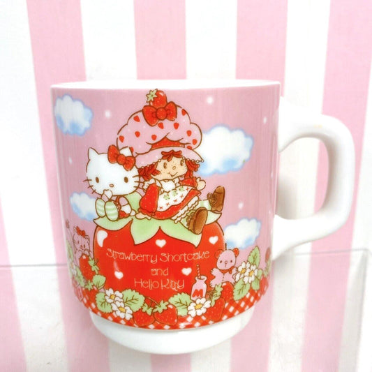 Sanrio Hello Kitty Strawberry Shortcake Collaboration Mug Cup Pink Kawaii Rare