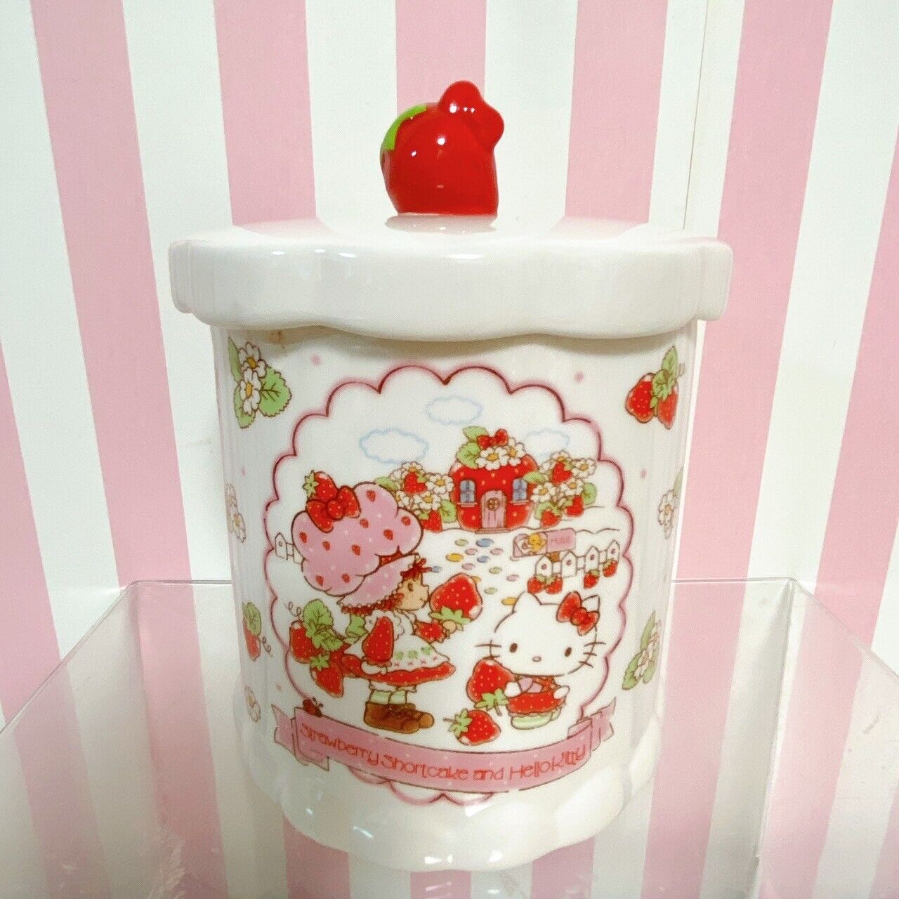 Sanrio Hello Kitty Strawberry Shortcake Pottery Cotton Case Accessory Box White