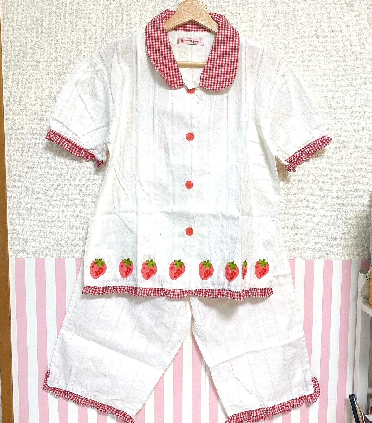 Mother Garden Short Sleeve Pajamas White Red Strawberry Ginghamcheck M Kawaii