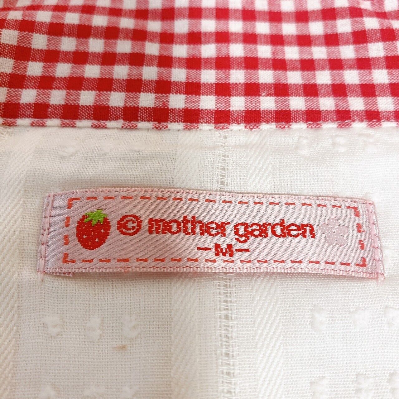 Mother Garden Short Sleeve Pajamas White Red Strawberry Ginghamcheck M Kawaii