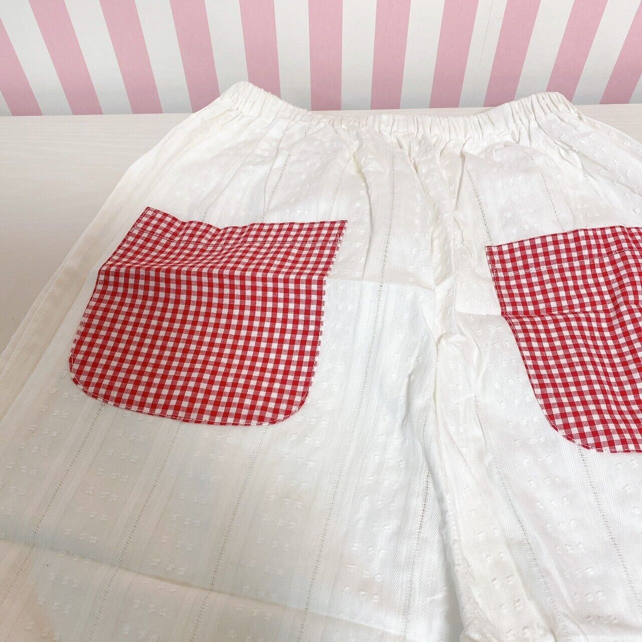 Mother Garden Short Sleeve Pajamas White Red Strawberry Ginghamcheck M Kawaii