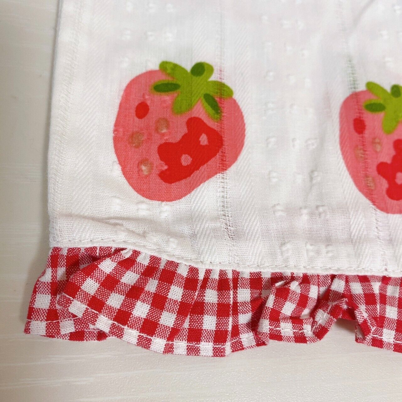 Mother Garden Short Sleeve Pajamas White Red Strawberry Ginghamcheck M Kawaii