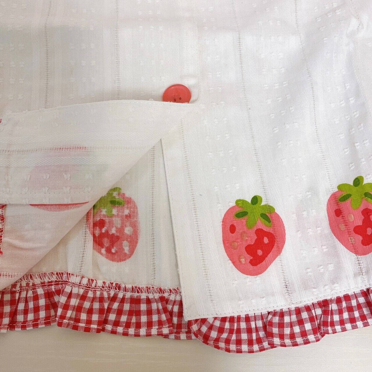 Mother Garden Short Sleeve Pajamas White Red Strawberry Ginghamcheck M Kawaii