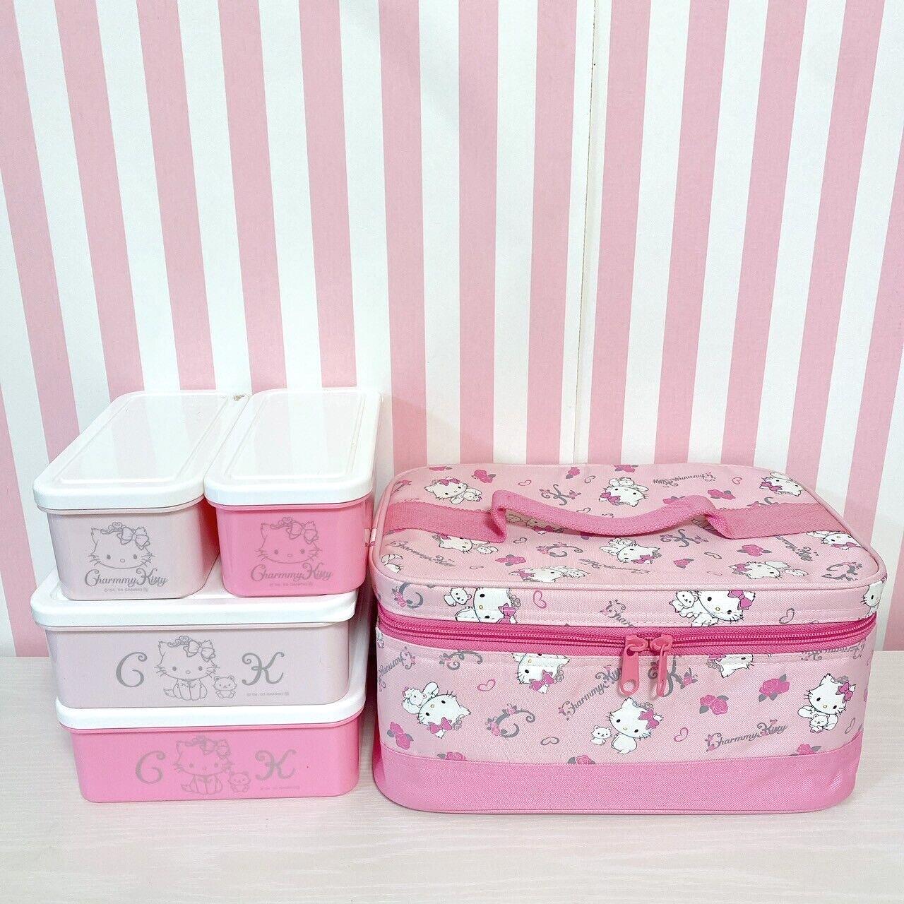 Sanrio Charmmy Charmy Kitty Picnic Set Lunch Box Bag Pink Cat Rose Kawaii Rare